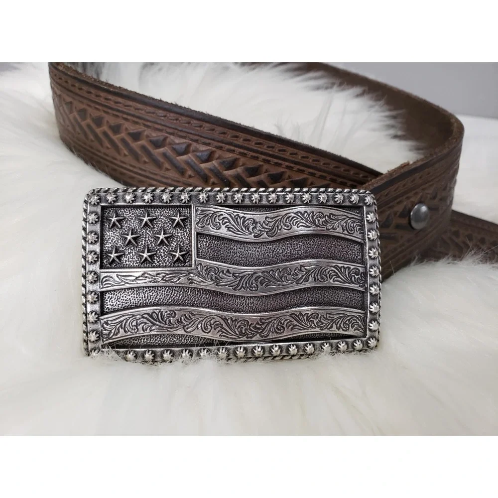 NEVER WORN Sz 36 Cody‎ James Men's American Flag Patriotic Belt Buckle Leather